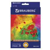 Карандаши 18 цветов BRAUBERG "Цветы", трехгранные, лакированное дерево, 181289