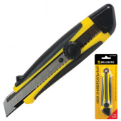 Нож канцелярский 18мм BRAUBERG "Universal", резиновые вставки, роликовый фиксатор, 235402