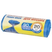 Мус. мешок 90л ПНД, синий, 70*90см, 14мкм, 20шт/рул, прочный, LAIMA "ULTRA", 607693