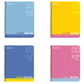 Тетрадь 48л. А5, клетка, гребень, BRAUBERG "Однотонная", ассорти 4 вида, 401871