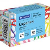 Скрепки OfficeSpace 28мм, 70шт, цветные, картонная упаковка, 186683