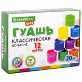 Гуашь 12 цветов, 20мл, BRAUBERG KIDS "NEW", 192369 
