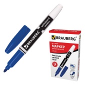Маркер для доски BRAUBERG, СИНИЙ, с клипом, эргономичный корпус, круглый наконечник, 4 мм, 150847