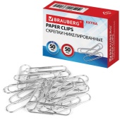 Скрепки BRAUBERG EXTRA 50мм, 50шт, никелированные, 271314