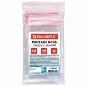 Пакет с защелкой  6*8см, 100шт/уп, 35мкм, BRAUBERG /20/ 606207 /19/