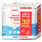 Туалетная бумага на втулке (Т4) LAIMA LUXE, 2-сл., 15м, 32шт/упак, целлюлоза /4/ 115398