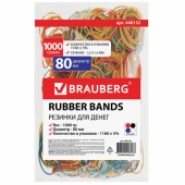 Резинки для денег BRAUBERG цветные, 1000г, 80мм, натуральный каучук, 440152