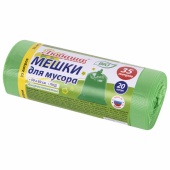 Мус. мешок 35л ПНД, зеленый, 20шт/рул, 50х60см, 11мкм, биоразлагаемый, ЛЮБАША, 608098