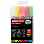 Маркер меловой 3,5мм, 6цв/упак. BRAUBERG "POP-ART", водная основа стираемые,151526