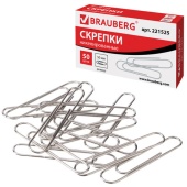 Скрепки BRAUBERG 50мм, 50шт, никелированные, 221525