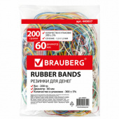 Резинки для денег BRAUBERG цветные, 200г, 60мм, натуральный каучук, 440037