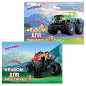 Альбом для рисования А4 12л, ЮНЛАНДИЯ "Монстр-трак", скрепка, ассорти 2 вида, 105041