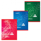 Тетрадь 96л. А4, клетка, скрепка, STAFF, офсет №2, эконом, ассорти 3 вида, 402651