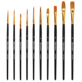 Набор кистей BRAUBERG, 10шт, синтетика, чёрные (Круглые, Овальные, Плоские, Лайнеры), 201028
