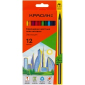 Карандаши 12 цветов Красин "Эволюция"+1 чернографитный HB, пластиковые, заточенные, 361296