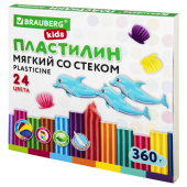 Пластилин 24 цвета BRAUBERG KIDS, мягкий восковой, со стеком, 360г, 106498