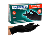 Перчатки виниловые черные, L, RABBITEX (РАББИТЕКС) Standard, 50 пар/упак, 702169