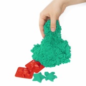 Песок для лепки "BRAUBERG KIDS", 500г., кинетический, ведро+2 формы, изумрудный, 665092