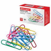 Скрепки BRAUBERG 50мм, 50шт, цветные, 221533