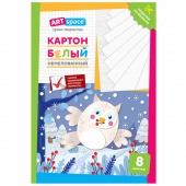 Картон белый A4, 8листов, ArtSpace "Сова", немелованный, в папке, 290856